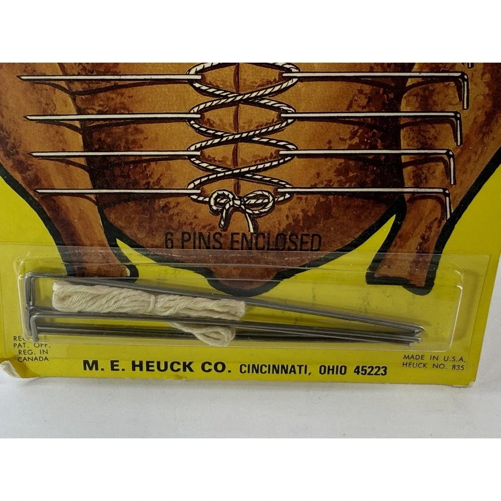 Vintage M.E. Heuck Co No-Sew Turkey Lacer Kit 6 Pins Twine Recipe New Old Stock